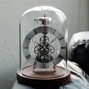 Noyer noir américain Base en bois massif Contrôle sonore Veilleuse LED Horloge de siège Perspective Mouvement mécanique Horloge de table