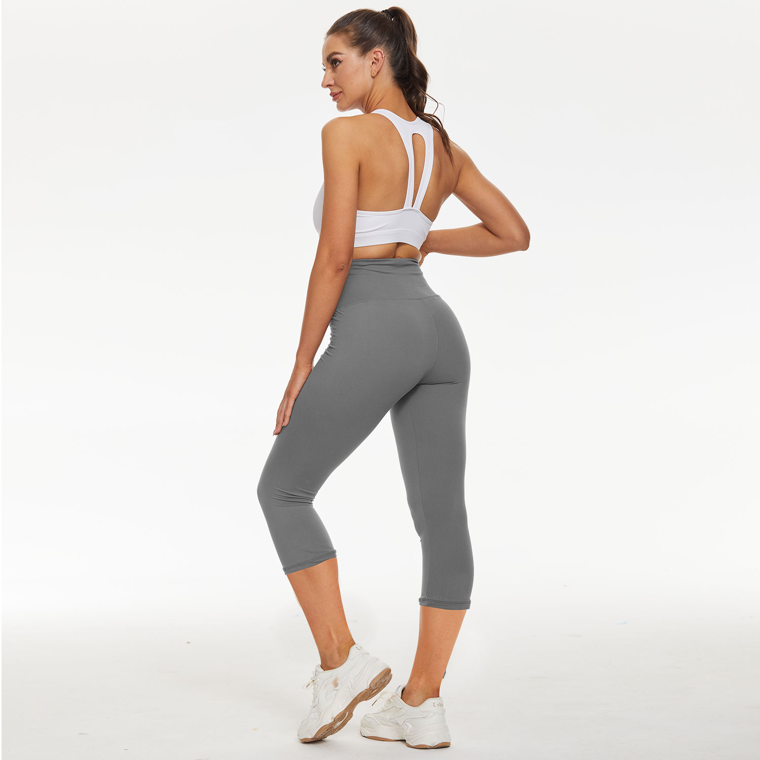 Custom Logo Cross Waist Women Capris Solid Breathable High Elastic Ladies Leggings Girls Daily Exercise Wide Band Outwork Pants