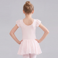 Vestido de Ballet para Niñas Pequeñas B8179, Manga con Volantes, Corpiño Plisado, Falda de Malla con Lentejuelas, Leotardo de Danza para Niñas, Ropa de Danza para Entrenamiento