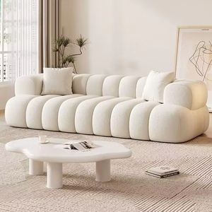 Sofa de combinaison sectionnel incurvé de cadre en bois massif rempli d'éponge de velours de tissu confortable crème de simplicité moderne <span class=keywords><strong>pour</strong></span> l'usage de villa - Product Image 1
