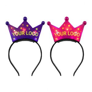 Custom Logo Printed LED Crown <b>Headband</b> 3 LEDs Celebrate Cutout Flashing Tiara for <b>Girls</b> Birthday Party Favors Event Planners OEM - Product Image 1