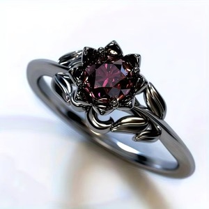 Anillos de Estilo Gótico Retro con Flores en Negro Metálico de ZhuQian, Anillos de Moda para Mujer con Circonita Roja, Joyería de Bruja Misteriosa - Product Image 1