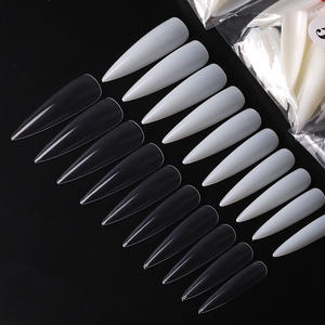 500 pièces ABS Transparent demi-couverture complète longs pointus faux ongles pointes pointues pour <span class=keywords><strong>manucure</strong></span> de Style français pour les doigts des femmes - Product Image 1