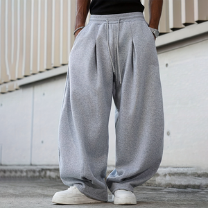 Pantalon de survêtement surdimensionné coupe ample jambe anti-boulochage coton poche latérale confortable avec taille élastique cordon de serrage pantalon d'entraînement pour hommes - Product Image 1