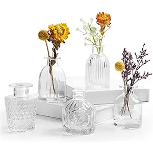 Rustikale Vintage geprägte kleine Glasvase Set mit 5 Knospen vasen für Blumen Mini Bulk Hochzeits vasen