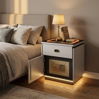 Table de chevet intelligente moderne et luxueuse avec charge sans fil, panneau en bois réglable et trois tiroirs pour salon