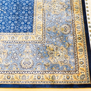 Grande <span class=keywords><strong>Tappeto</strong></span> Turco Blu Samarkand Fatto a Mano in Pura Seta per Soggiorno, Prodotto in Turchia, Dubai e India - Product Image 5