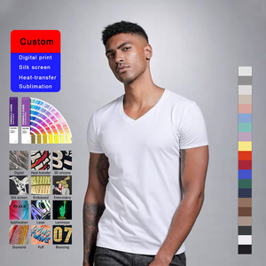 T-shirts personnalisés pour hommes en 95% coton et 5% élasthanne, col en <span class=keywords><strong>V</strong></span>, respirants, 180g, impression de logo, grandes tailles, t-shirts surdimensionnés pour hommes - Product Image 1