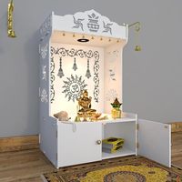 Temple en bois sculpté à la main, esthétique, pour la maison, Mandir de Pooja moderne, étagère à éclairage focal, personnalisable, installation DIY, grand modèle blanc