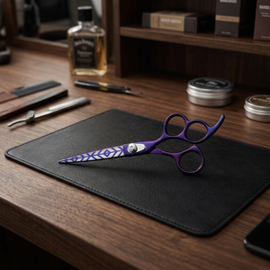 Ciseaux de coiffure professionnels en acier inoxydable à pointe affûtée pour droitiers, manche moyen, bleus - Product Image 3