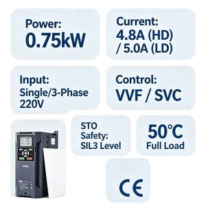 Convertidor de Frecuencia Variable Industrial Trifásico de Alto Rendimiento de 750W 220V con RS485, Variador de CA para Compresor y Motor de CA - Product Image 2