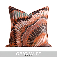 Coussin décoratif de luxe en soie à motif artistique moderne, imprimé plumes orange, écologique et respirant, pour hôtel, villa, canapé, maison