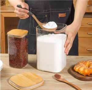 Contenedores cuadrados de almacenamiento de vidrio grande de lujo de 50oz con tapas herméticas de bambú para arroz, azúcar, Pasta, galletas, granos de café - Product Image 5