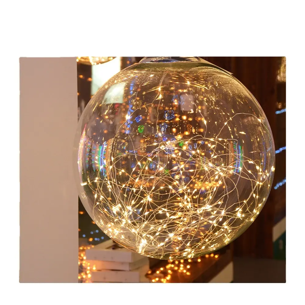 Hanging Solar Lights Solar Christmas Yard Decoration Led Crystal Ball String Light Glass Ornament Cluster Light Bulb Silver 1000