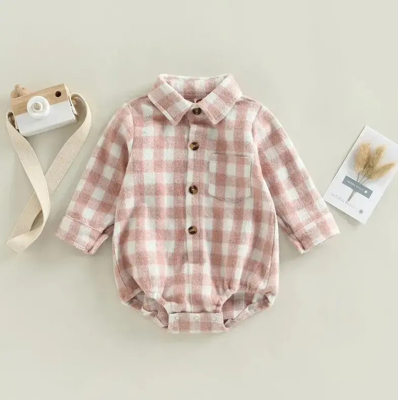 Клетчатый детский комбинезон, дизайнерская одежда для новорожденных, фланелевая рубашка оверсайз, клетчатое детское боди