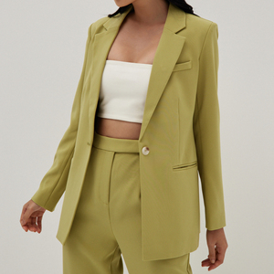 Office Ladies Blazer Trendy abbigliamento donna pantaloni Set abiti estivi Blazer intrecciato servizio OEM tinta unita Set 2 pezzi personalizzato - Product Image 3