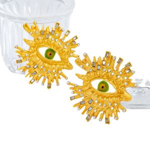 ต่างหูห้อยสไตล์โบฮีเมียนสำหรับผู้หญิง ทำจากโลหะผสมชุบ ประดับด้วยหยดน้ำมันลายตาปีศาจและคริสตัล  เครื่องประดับแฟชั่น - Product Image 1