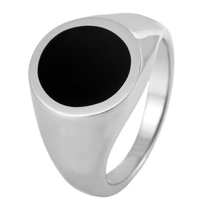 yunnique Men's <b>Titanium</b> Steel <b>Ring</b> Round Black Inlay Bezel Setting Wedding Gift Jewelry Silver Color Geometric Design - Product Image 5