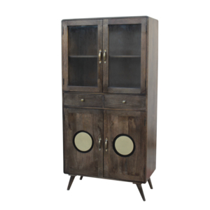 Armoire en bois de manguier massif et MDF avec étagères, unité de rangement en bois pour la maison et le bureau, avec texture de bois naturel - Product Image 1