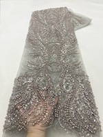 NI.AI Nouveau design Tissu en dentelle perlée et à sequins pleine surface, Tissu en dentelle filet à sequins et perles, Tissu en dentelle filet perlée