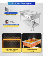 Chauffe-Plats Électrique Commercial Bain-Marie Buffet Comptoir Table à Vapeur 50 Plateaux/Heure Capacité Mode Économie d'Énergie 50-70C