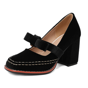 Escarpins à talon carré avec bride à nœud, bordure contrastante cousue main, bout rond, talon épais, style vintage, pour femme, chaussures de cérémonie, livraison directe - Product Image 3