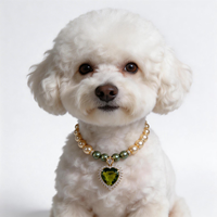 Collier de perles vintage pour animaux de compagnie, collier en pierre précieuse vert olive en forme de cœur pour petits et moyens chiens et chats, bijou de luxe pour animaux de compagnie, cadeau
