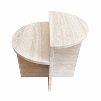 Table d'appoint à niveaux en travertin OEM Wabi-Sabi, mobilier durable, table basse pour projet hôtelier, table à thé double couche en pierre naturelle