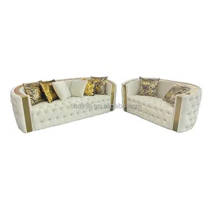 Ghế Sofa Khung Gỗ Bọc Tufted Nút Sang Trọng Độc Quyền Đồ Nội Thất Gia Đình Phòng Khách Bằng Thép Không Gỉ