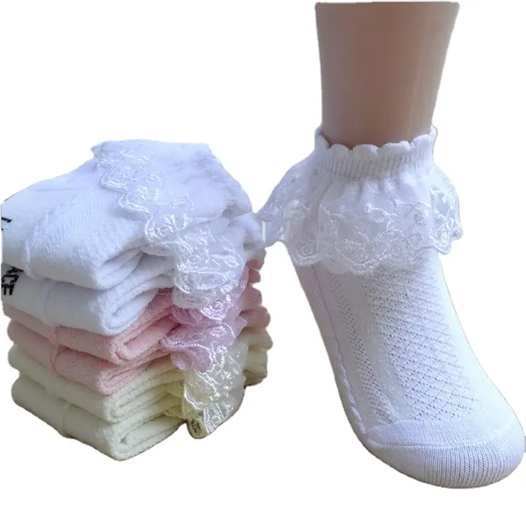 Summer Fashion Kids Socks Baby Girl Ruffle Sock Cute Baby Frilly Toddle Designer White Pink Lace Cotton Socks For Girls