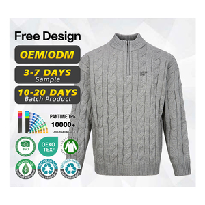 ผู้ผลิตเสื้อสเวตเตอร์ที่ได้รับการรับรอง GRS ขายส่งเสื้อสเวตเตอร์คอเต่าแบบซิปครึ่งตัวสำหรับผู้ชาย ทำจากโพลีเอสเตอร์ พร้อมลายถักแบบหนา - Product Image 1