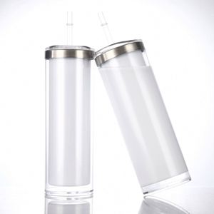 Gobelet droit isotherme en acier inoxydable 304 de 20 oz, blanc, vierge pour sublimation, à personnaliser, effet globe à neige pailleté - Product Image 4