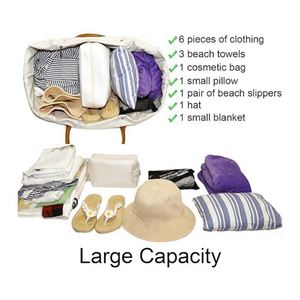 Custom Logo Travel Storage Bag <b>Extra</b> <b>Large</b> Canvas Beach Tote Bag With Vegan Leather Handle - Product Image 5