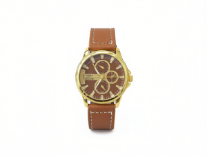 Orologio da uomo analogico al quarzo con cronografo, cinturino in pelle, cassa rotonda, colori misti oro giallo - Product Image 1