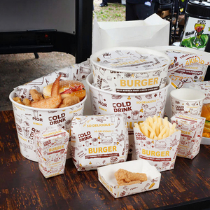 Biểu Tượng Tùy Chỉnh Thức Ăn Nhanh Cấp Giấy Bao Bì Hộp Thiết Lập Takeaway <span class=keywords><strong>Burger</strong></span> Khoai Tây Chiên Gà Hot Dog Hamburger Kraft Hộp - Product Image 1