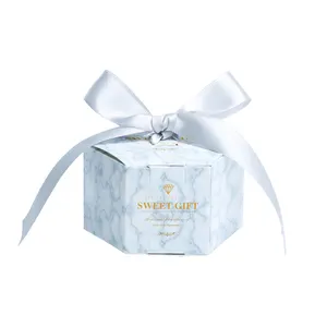 Caixa de presente dobrável personalizada, caixa de presente de papelão vazia hexágono para doces e casamentos