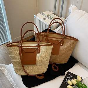 Sac de plage en paille grande capacité, sac à bandoulière tressé à la main, polyvalent pour les vacances à la mer et l'été - Product Image 2