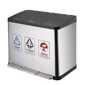 Large Capacity Recycle Trash Bins Recycling Garbage Bins Outdoor Household 3 Compartments Metal Recycling Bins