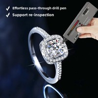 Bague en argent sterling S925 pour femme, style classique, incrustée de moissanite, forme géométrique, style naturel, motif cube de sucre, sertissage d'un carat