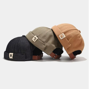 Gorra de marinero informal estilo Docker retro de algodón sin visera, ajustable con borde enrollado, para hombre - Product Image 3