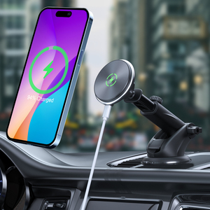 Dashboard 15W Fast Charging Mobile Car Phone Holder Wireless Charger Magnetic Phone Holder With Car Charger Mount For Cars