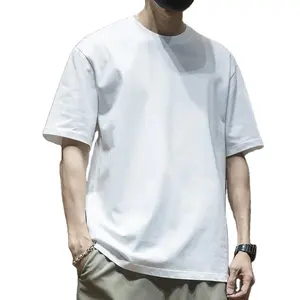 Korte Mouwen Trendy Merk Puur Katoen Effen Kleur Oversized Nieuwe Minimalistische Hong Kong Stijl Heren Halve Mouwen T-Shirt