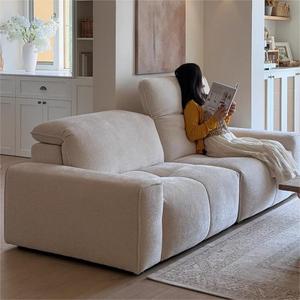 Retro French Cream Mid Century Fabric <b>Sofa</b> Adjustable Backrest Corner Straight Row <b>Sofa</b> For <b>Small</b> Living Room - Product Image 3