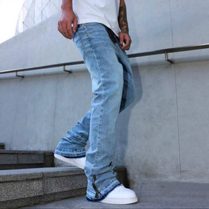 <span class=keywords><strong>Jeans</strong></span> Denim Personalizzati OEM a Gamba Dritta con Effetto Svasato per <span class=keywords><strong>Uomo</strong></span>, Pantaloni Elasticizzati Lavati per Vendita all'Ingrosso - Product Image 2