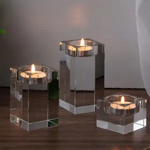 Clear Tea Light Candle Holders Square Candle Stand Glass Votive Candlestick Holders Centerpiece Table Decorations