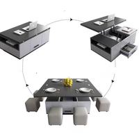 Table basse moderne multifonctionnelle relevable et pliable avec tiroir de rangement et tabourets pour salon
