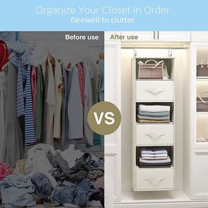 Best Selling Collapsible Hanging Closet Organizer 3 Drawers Side <b>Pocket</b> Storage Shelf Wardrobe Storage Clothes Bags Made <b>Plastic</b> - Product Image 2