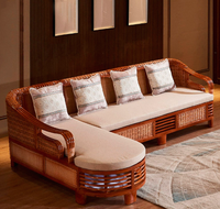 Ensemble de canapé modulaire en rotin tressé en bois moderne pour petit salon familial