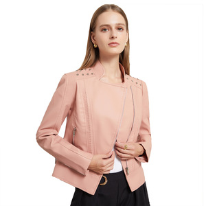 <span class=keywords><strong>Veste</strong></span> <span class=keywords><strong>en</strong></span> <span class=keywords><strong>cuir</strong></span> PU perlée de taille européenne pour femmes à manches longues Style de la mode revers mince vêtements de <span class=keywords><strong>motard</strong></span> pour le printemps <span class=keywords><strong>veste</strong></span> pour femmes - Product Image 2