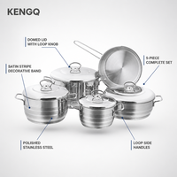 Ensemble d'ustensiles de cuisine en acier inoxydable personnalisé, 5 pièces, antiadhésif, comprenant poêle à frire, casserole, wok, faitout, qualité alimentaire, pour usage domestique, vente en gros